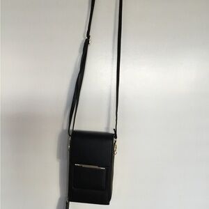Structured Black Crossbody Phone Bag with Gold Accent
